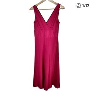 Sleeveless V-Neck Pink Midi Dress